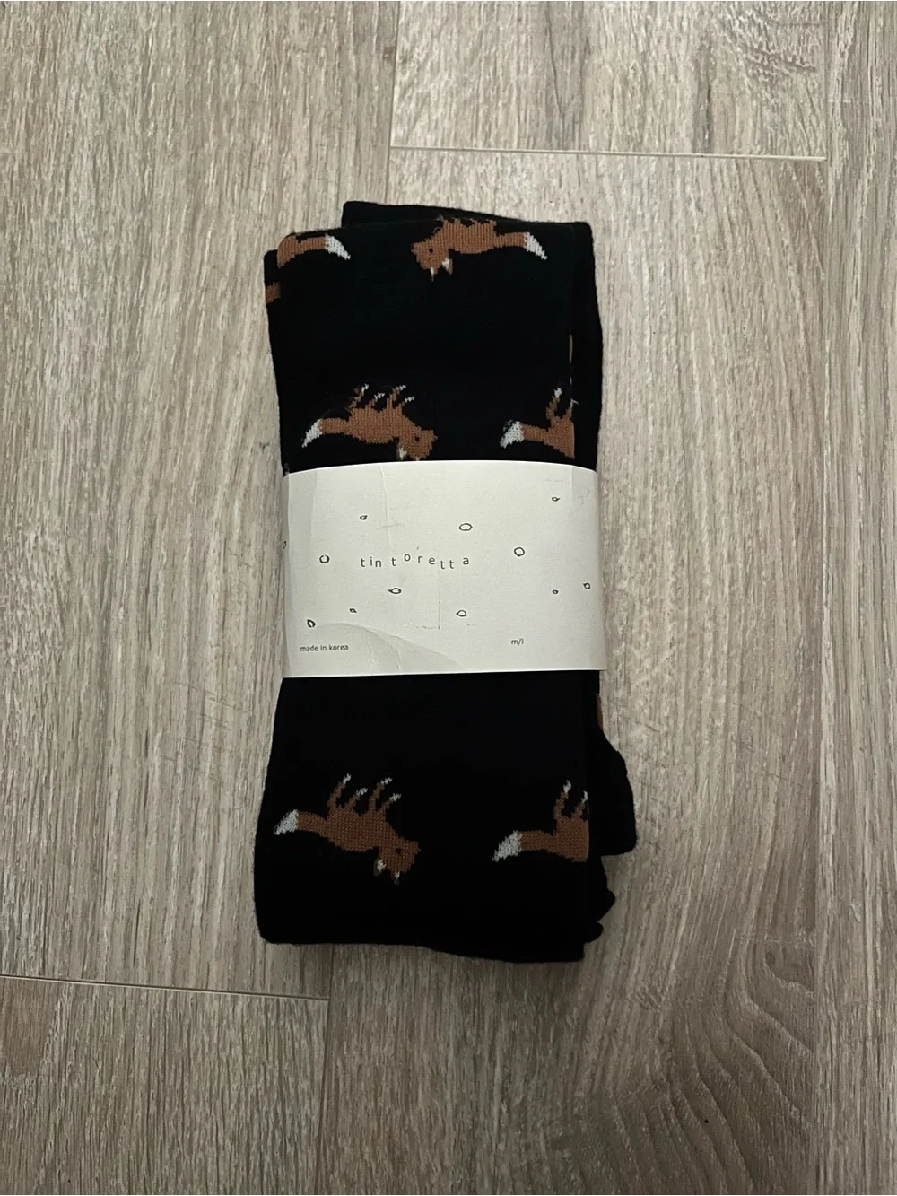 NWT Anthropologie Tintoretta Women’s Black Tights with Brown Fox Motif Size M/L